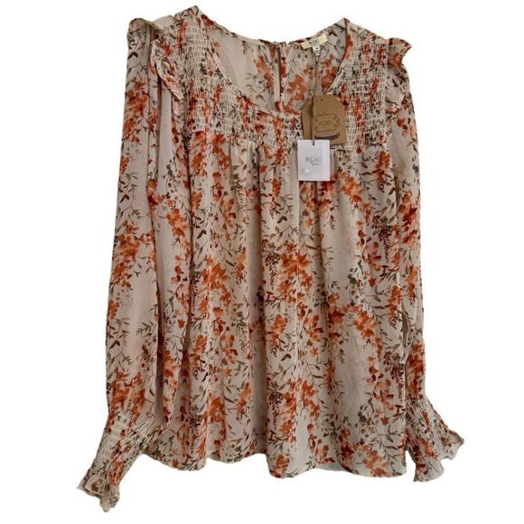 Kori America Floral Peasant Sheer Multicolor Blouse Size M - Picture 1 of 16